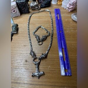 🔥 Viking Wolf Chain + Mjölnir Pendant Set